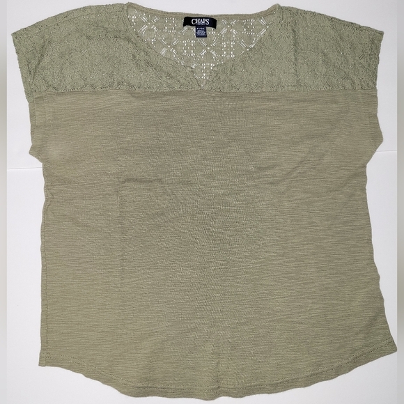 Chaps Tops - 🌸3/$15 Chaps Petite Olive Green Lace Floral Cap Short Sleeve T Shirt